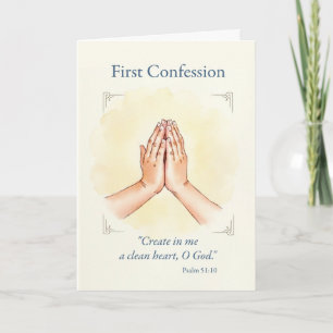 Tarjeta Niño Primera Confesión Manos en Oración Acuarela