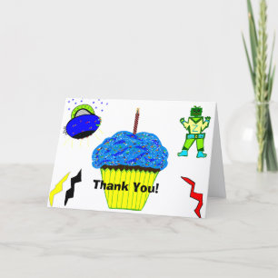 Tarjeta Niño Robot Verde Taza Azul Cumpleaños