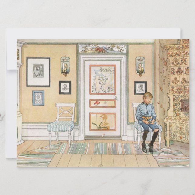 Tarjeta Niño sentado en la esquina (por Carl Larsson) (Anverso)