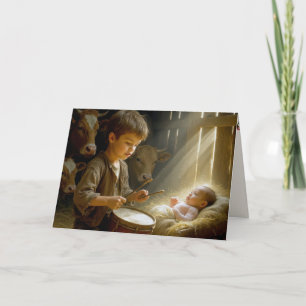 Tarjeta Niño tamborilero toca su tambor para bebé en pesad