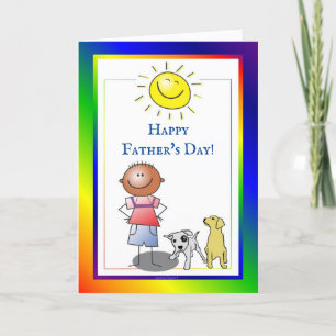 Tarjeta Niño y perro del Día del Padre Feliz