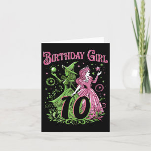 Tarjeta Niños 10 Años De Bruja Rosa Y Verde