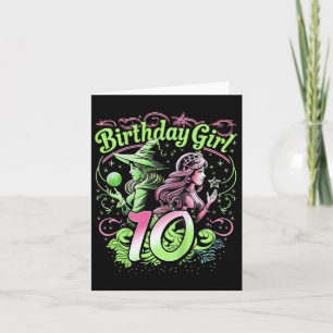 Tarjeta Niños 10 Años De Bruja Rosa Y Verde