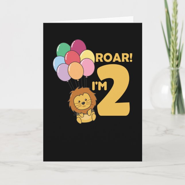 Tarjeta Niños 2. León de cumpleaños de 2 años de edad (Anverso)