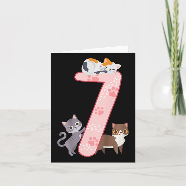Tarjeta Niños 7 Chicas de cumpleaños conjunto de gatos de  (Anverso)