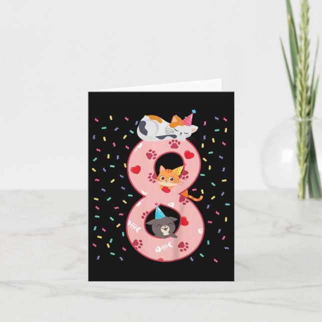 Tarjeta Niños 8º Chica de Cumpleaños Recta Cabina de Gato  (Anverso)