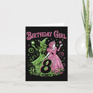 Tarjeta Niños 8 Aniversario Bruja Rosa Y Verde De 8 Años