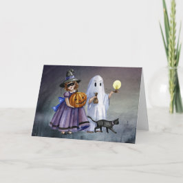 Tarjeta Niños acuarelas de Halloween