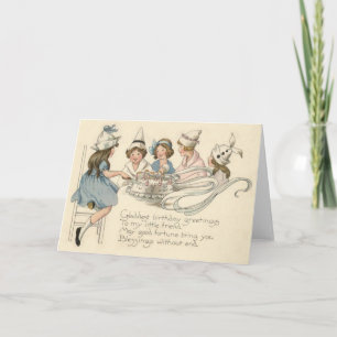 Tarjeta Niños Adorables Cortando Tarta de Cumpleaños Fiest