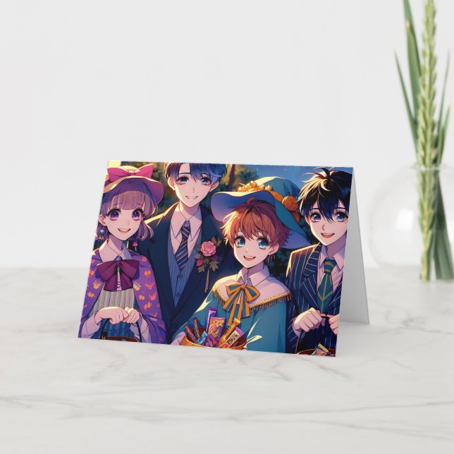 Tarjeta Niños anime en Halloween con disfraces (Anverso)