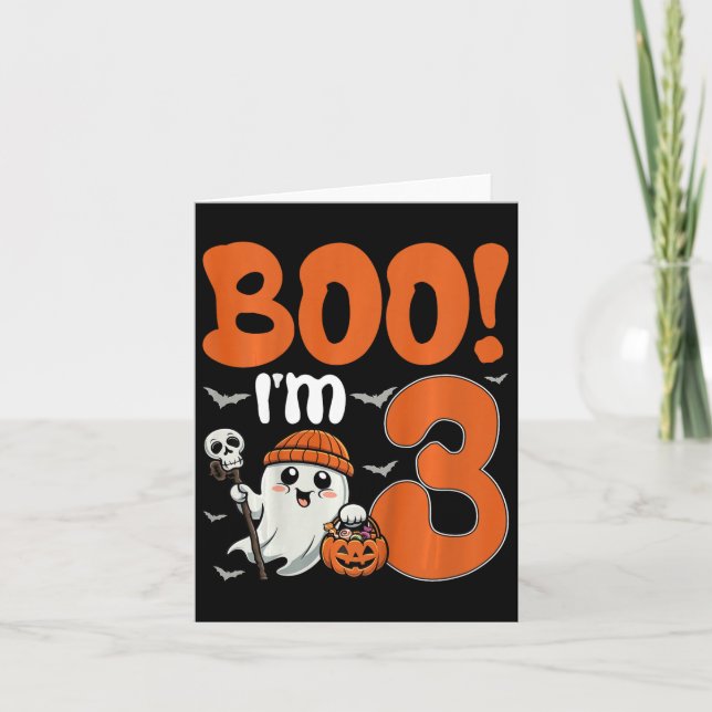Tarjeta Niños Boo Tengo 3 Halloween Spooky Pumpkin 3er cum (Anverso)
