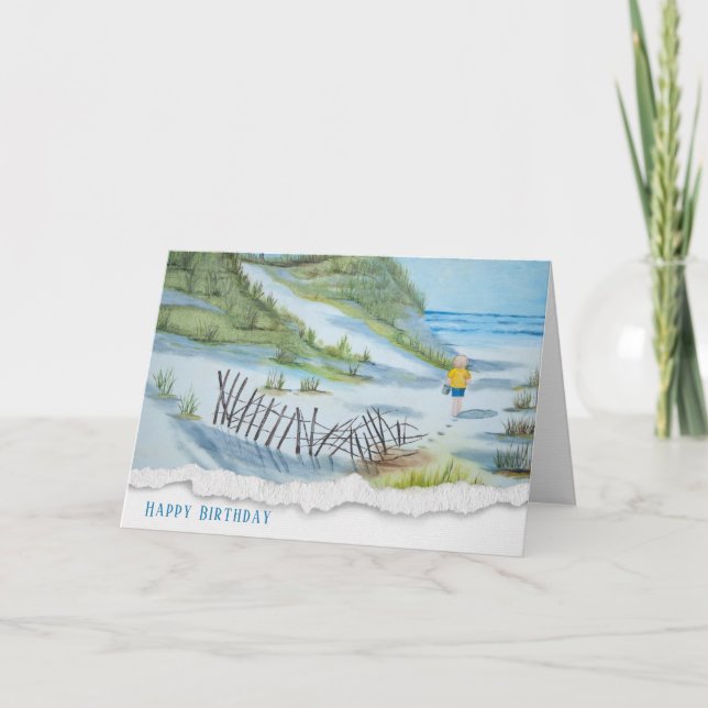 Tarjeta Niños caminando en un cumpleaños de playa (Anverso)