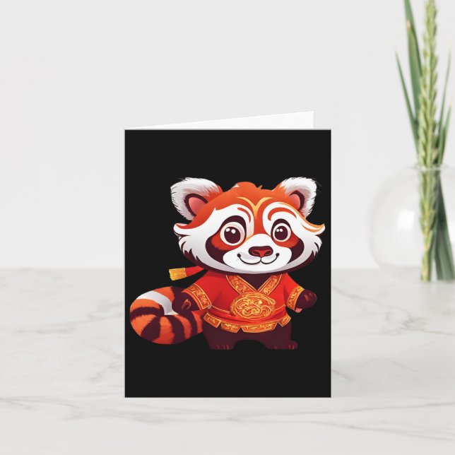 Tarjeta Niños Chinos Niñas Niños Panda Rojo Divertido Bail (Anverso)