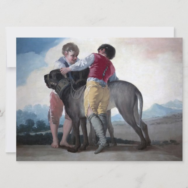 Tarjeta Niños con un perro desgarrador (Anverso)