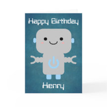 Niños Cumpleaños Cute Personalizado Robot Blue