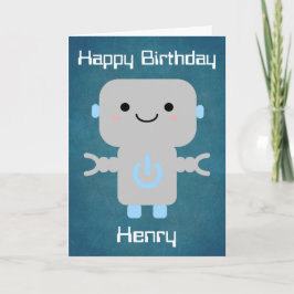 Tarjeta Niños Cumpleaños Cute Personalizado Robot Blue