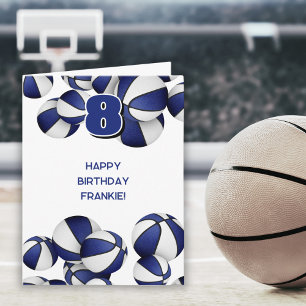 Tarjeta niños de baloncesto blanco azul