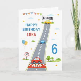 Tarjeta Niños de Coche de Carreras Pista de Carreras Feliz