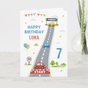 Tarjeta Niños de Coche de Carreras Pista de Carreras Feliz