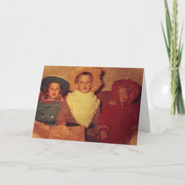 Tarjeta Niños de cosecha en vintage, Halloween (Anverso)