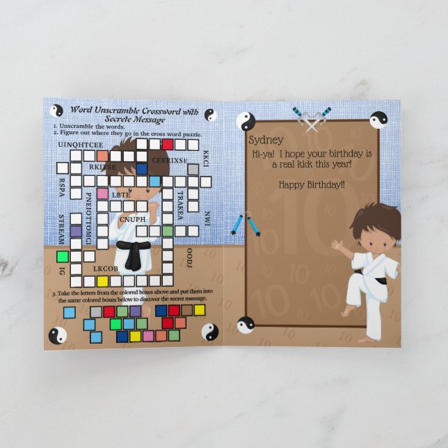 Tarjeta Niños de etnia karate mensaje secreto feliz cumple (Interior)