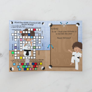 Tarjeta Niños de etnia karate mensaje secreto feliz cumple