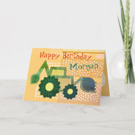 Tarjeta Niños de fondo verde lindo Feliz cumpleaños Digger