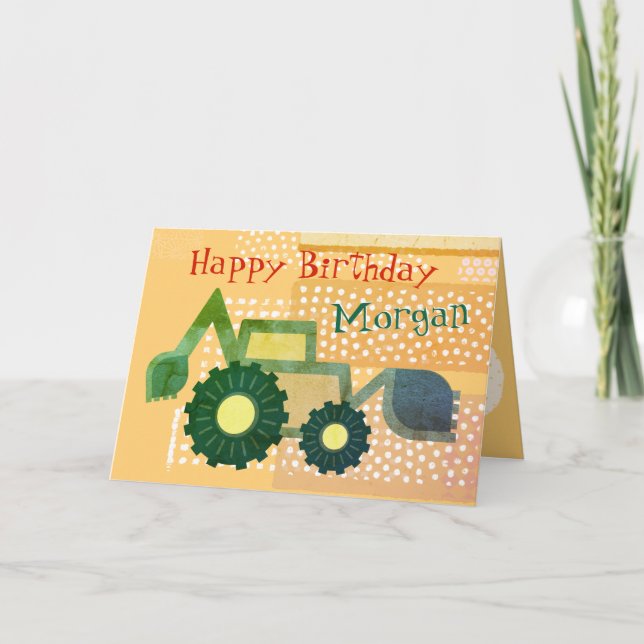 Tarjeta Niños de fondo verde lindo Feliz cumpleaños Digger (Anverso)