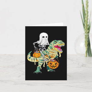 Tarjeta Niños de Halloween niños Skeleton Riding Dinosaur