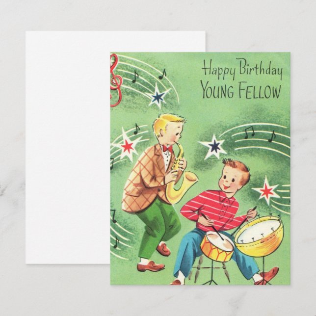 Tarjeta Niños de la época jugando instrumentos Cumpleaños (Anverso / Reverso)