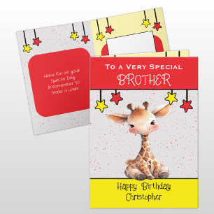 Tarjeta Niños de la jirafa del hermano especial cumpleaños