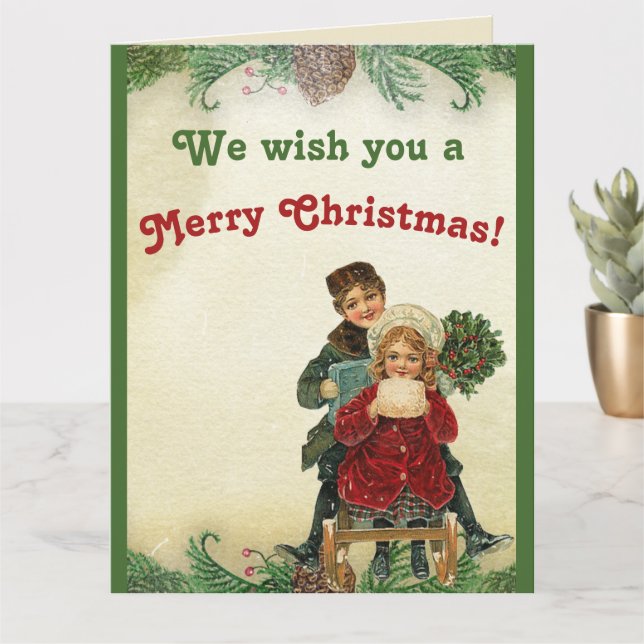 Tarjeta Niños de Navidad de época jugando a la masa de con (Planta pequeña)