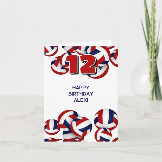 Tarjeta niños de voleibol azul rojo deportivos (Anverso)