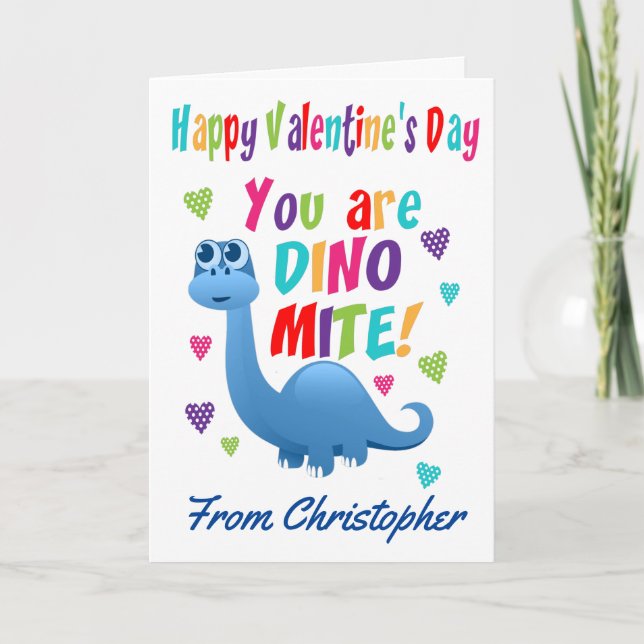 Tarjeta Niños Día de San Valentín Dino-mite Dinosaurio (Anverso)