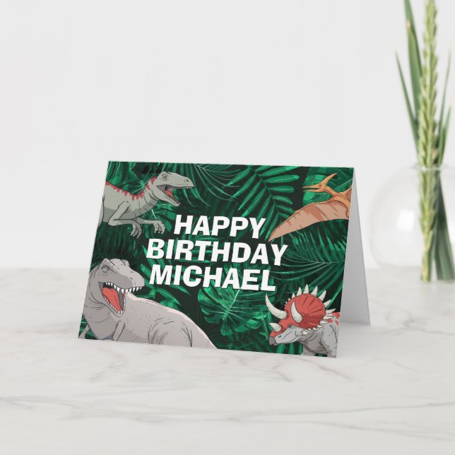 Tarjeta Niños Dino Jurassic Trex Boy Dinosaurio Cumpleaños (Anverso)