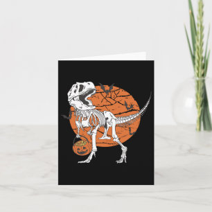 Tarjeta Niños Dinosaurio Skeleton T Rex Scary Pumpkin Moon