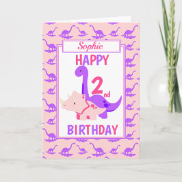 Tarjeta Niños Dinosaurios 2.º cumpleaños Rosa