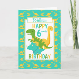 Tarjeta Niños Dinosaurios 6 meses cumpleaños Azul