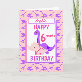 Tarjeta Niños Dinosaurios 6 meses Cumpleaños Rosa