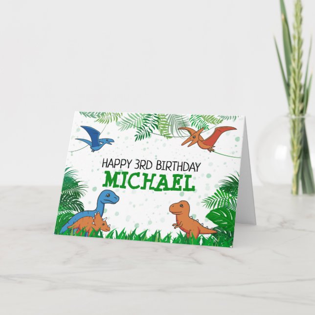 Tarjeta Niños dinosaurios Dino Jurassic Trex Boy Cumpleaño (Anverso)