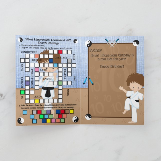 Tarjeta Niños Divertidos Karate Mensaje Secreto Feliz Cump (Interior)