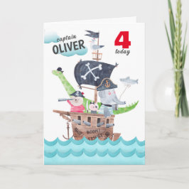 Tarjeta Niños divertidos Piratas Animales Cumpleaños Salud