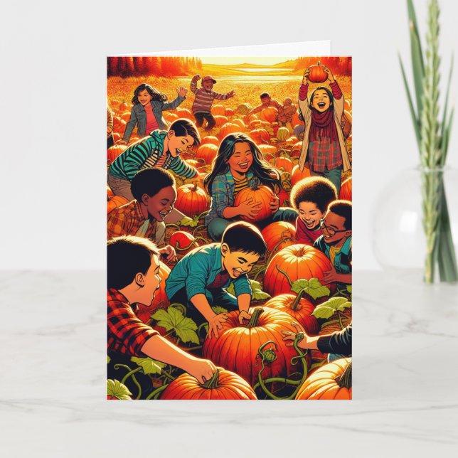 Tarjeta Niños divertiéndose en la Halloween del Parche de  (Anverso)