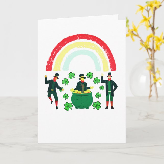 Tarjeta Niños Duende  Oro Arcoíris Día de San Patricio (flor amarilla)