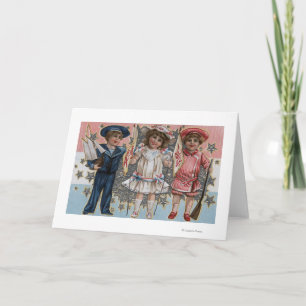 Tarjeta Niños en azul, blanco y rosa
