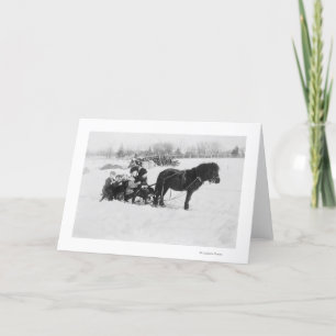 Tarjeta Niños en la fotografía dibujada potro del trineo