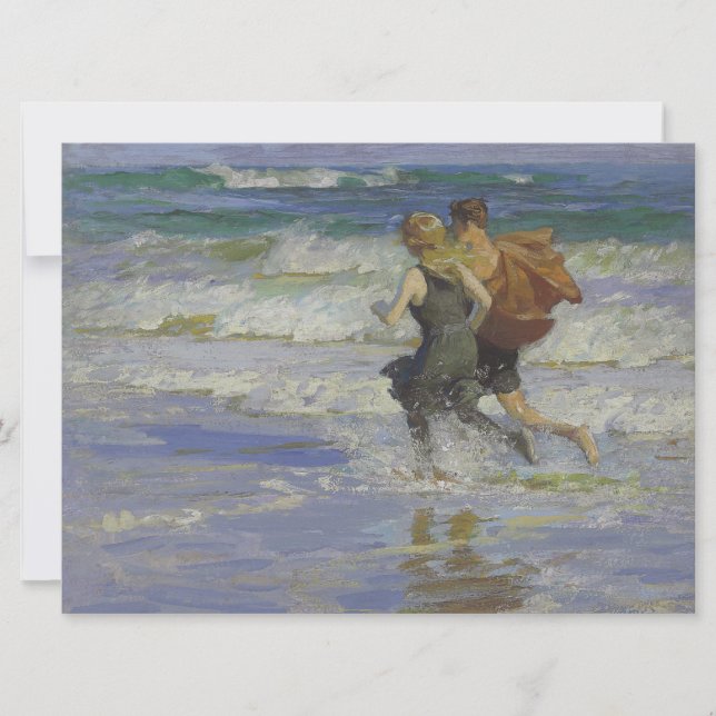 Tarjeta Niños en la playa (por Edward Henry Potthast) (Anverso)