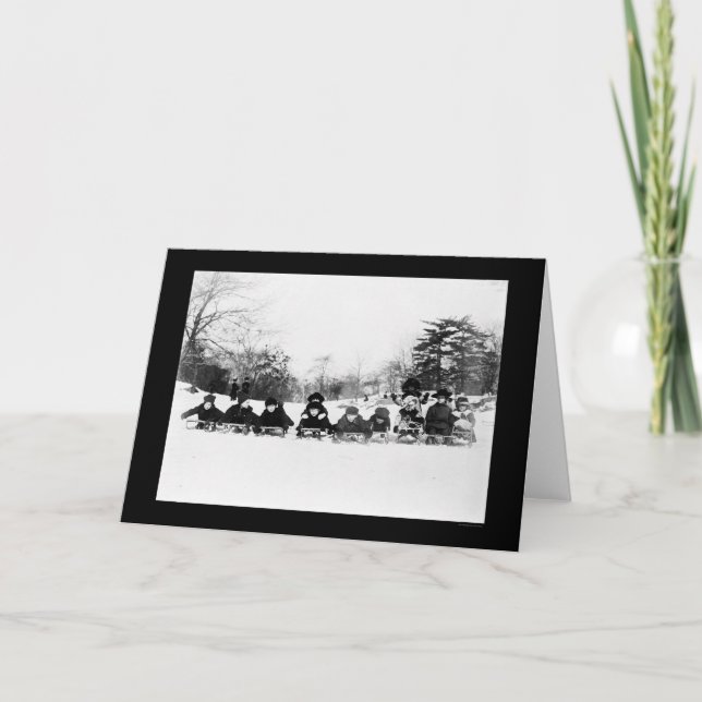 Tarjeta Niños en los trineos en el Central Park 1915 (Anverso)