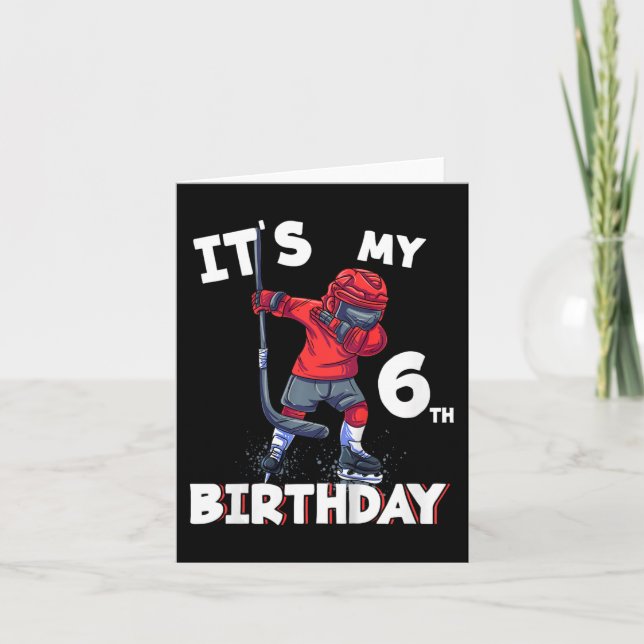 Tarjeta Niños: Es mi sexto cumpleaños, Bi de Hockey sobre  (Anverso)