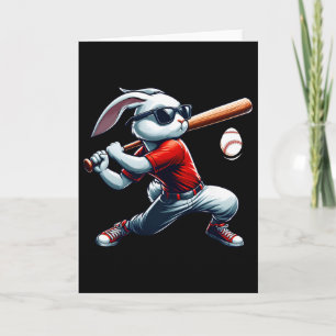 Tarjeta Niños Felices Conejo de Pascua Jugando Béisbol Est